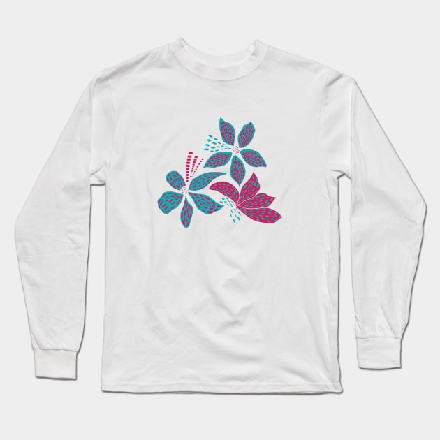 Bouquet of Pink and blue flowers with dots Long Sleeve T-Shirt by marufemia